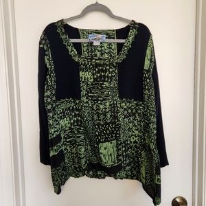 Tienda Ho Women's Boho Black and Green Blouse Free Size